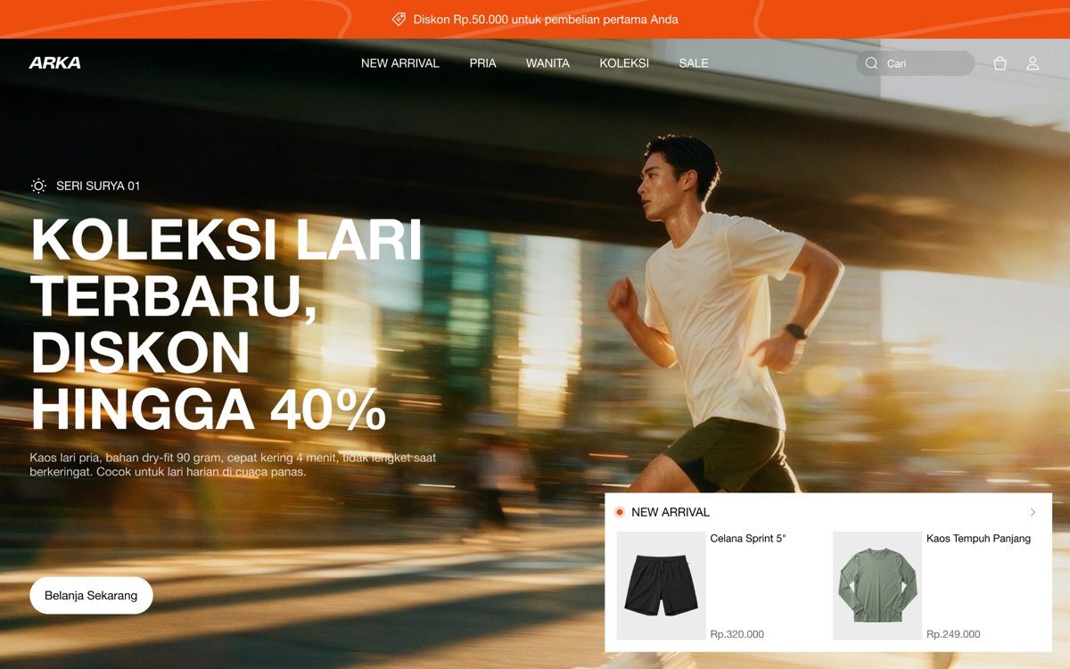 ARKA Shopify storefront, desktop view