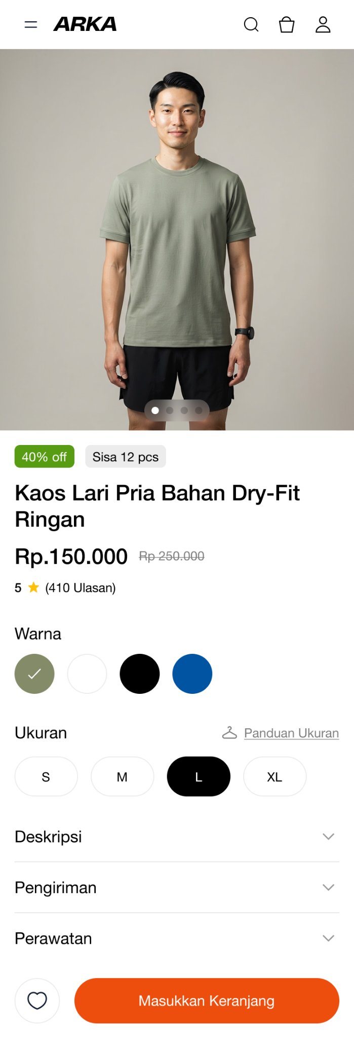 ARKA product page, mobile view