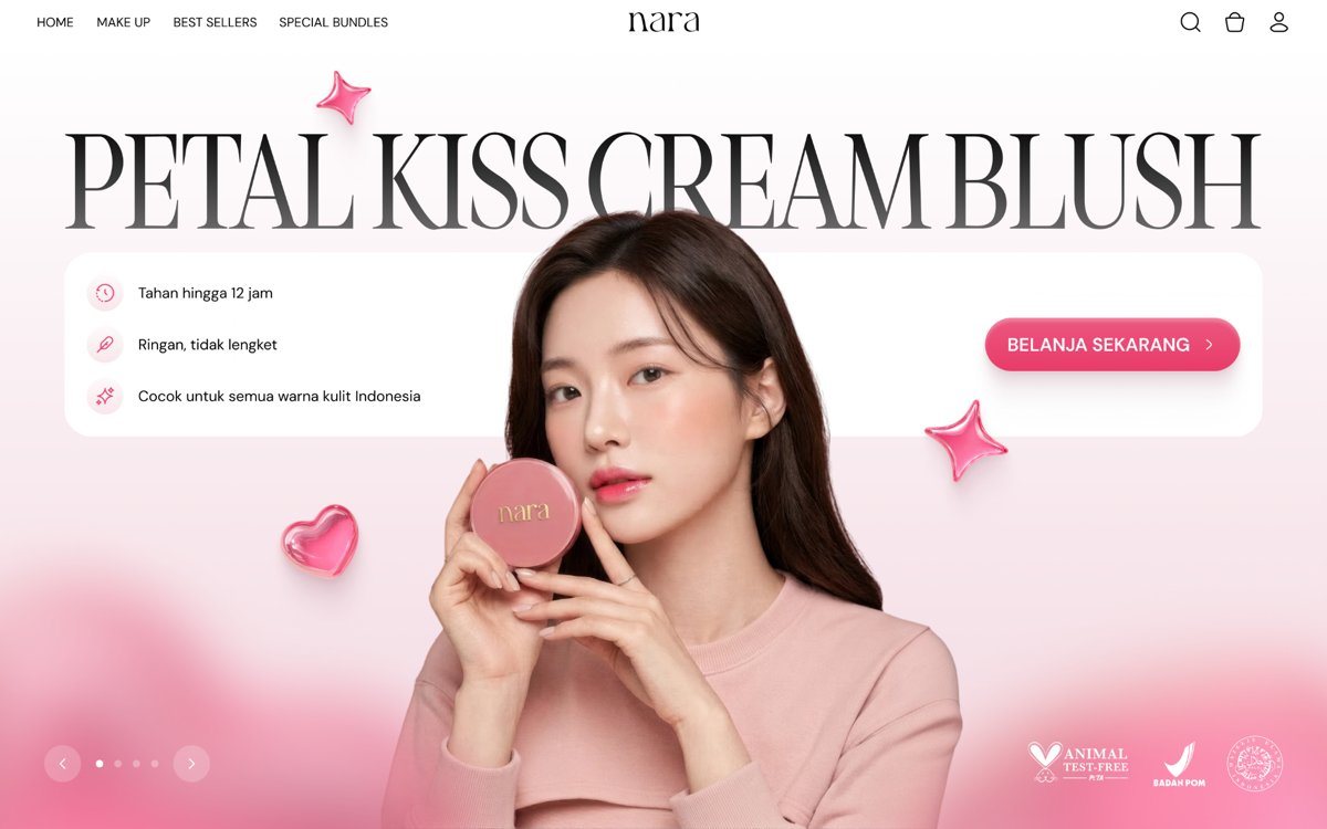 Nara beauty homepage, desktop view