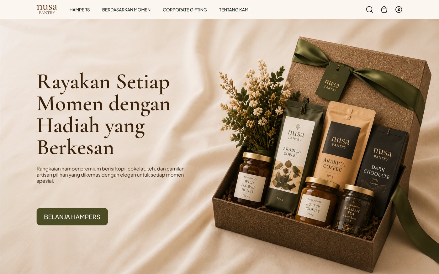 Nusa Pantry gift hamper homepage, desktop view