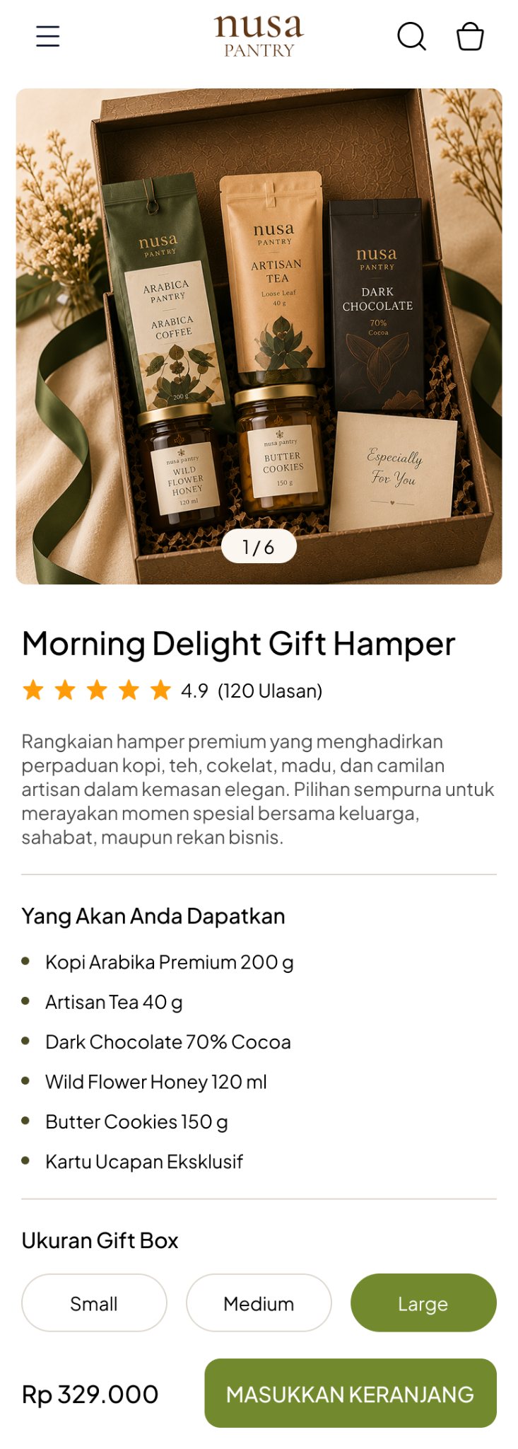 Nusa Pantry Morning Delight Gift Hamper product page, mobile view